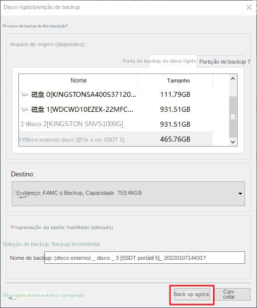 Backup de disco rígido Backup agora