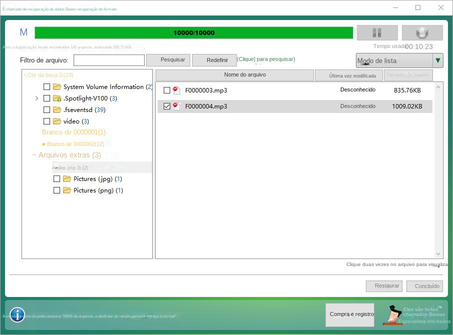 Selecione o arquivo e clique em Restaurar