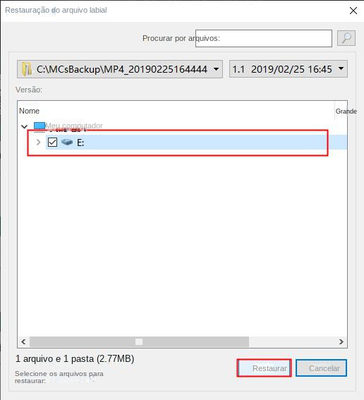 Escolha onde restaurar arquivos