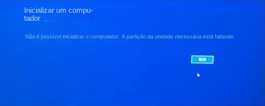 Não é possível inicializar o computador, faltam as partições necessárias da unidade