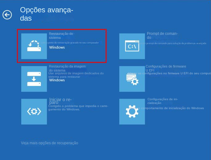 Opções avançadas de restauração do sistema