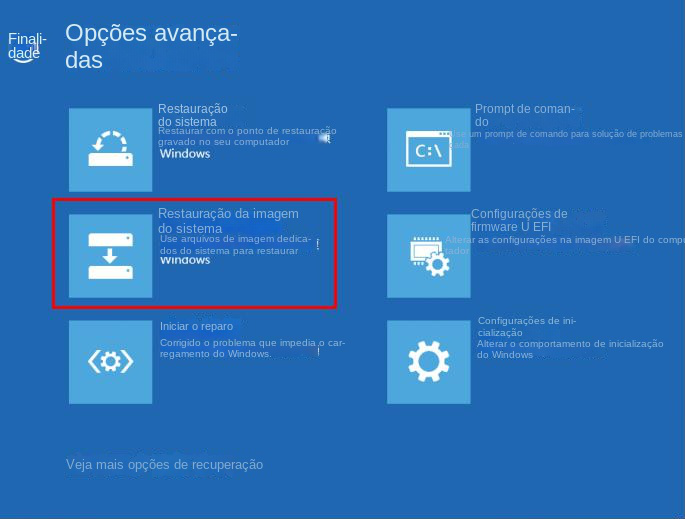 Opções avançadas de recuperação de imagem do sistema