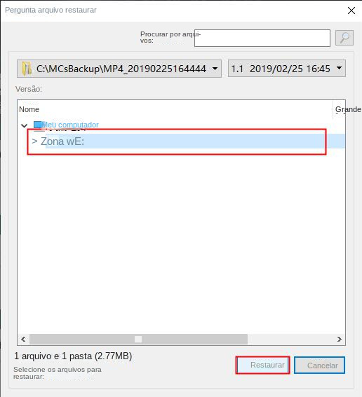 Escolha onde restaurar