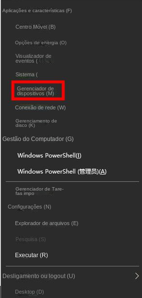 Selecione Gerenciador de Dispositivos