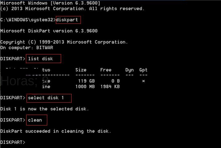 comando de limpeza do diskpart