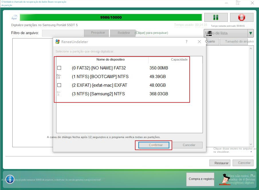 Selecione a partição apropriada para verificar