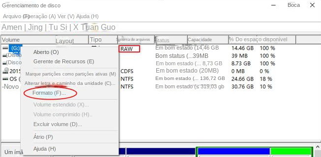 Formato de seleção de disco rígido móvel RAW