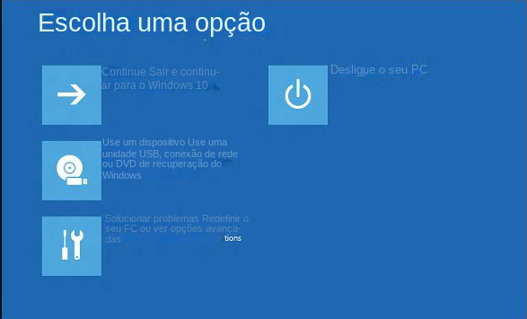 entre no ambiente de recuperação do Windows