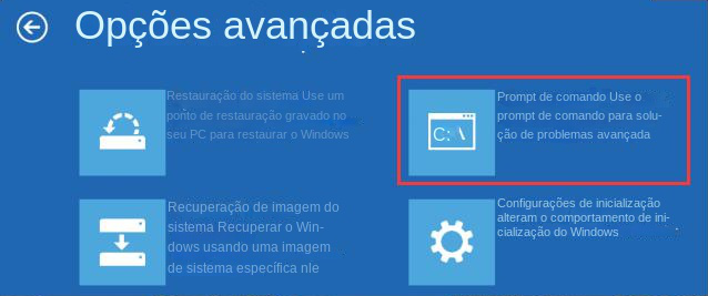 iniciar uma caixa de diálogo do prompt de comando no ambiente de recuperação do Windows