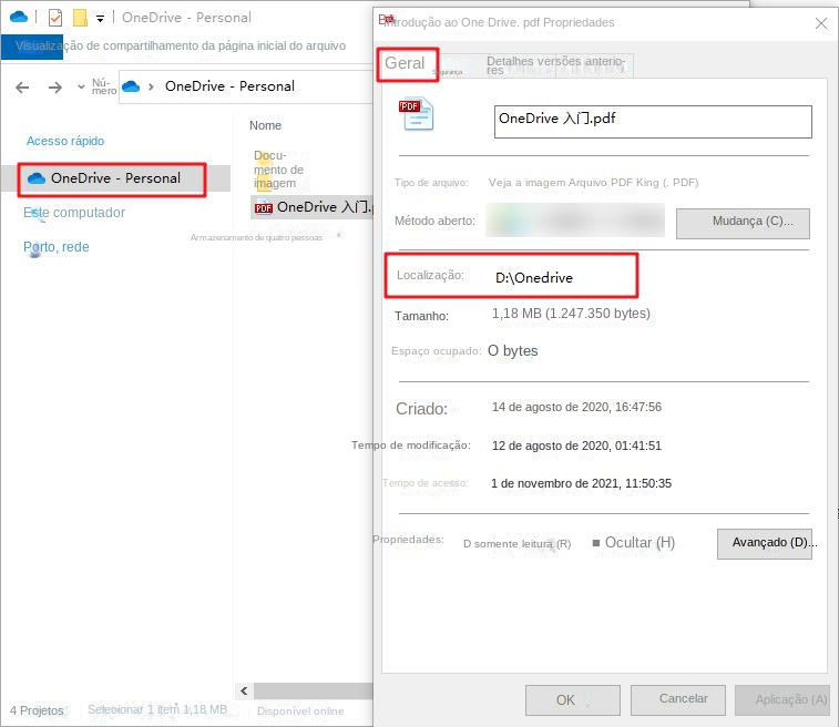 Localização física do OneDrive