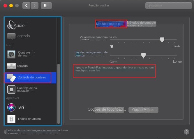 Ignorar o trackpad integrado quando o mouse ou o trackpad sem fio estiver presente