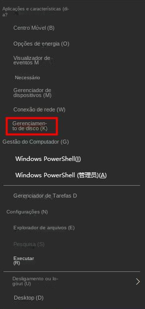 Opções de gerenciamento de disco