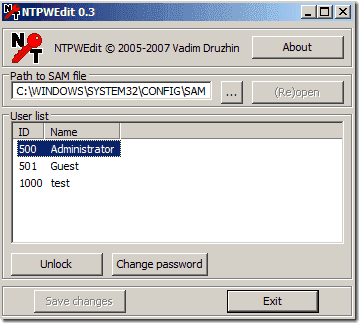 NTPWEdit para redefinir a senha do Windows