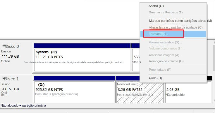 Opções de formato