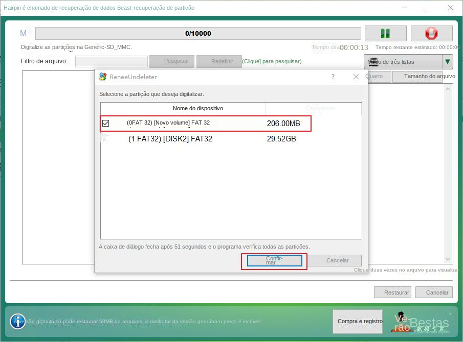 Selecione a partição apropriada para verificar