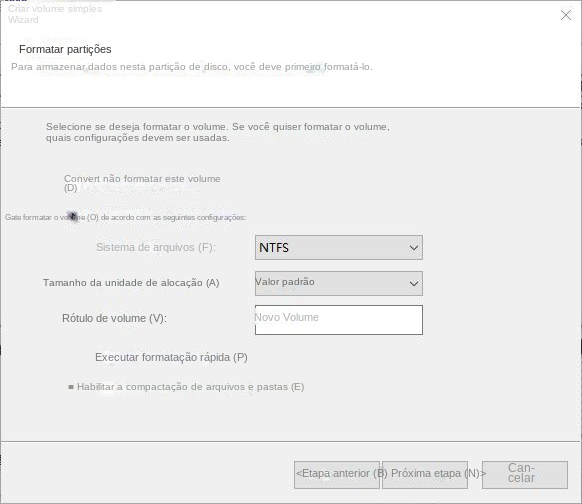 Crie um novo sistema de arquivos de alocação de volume simples