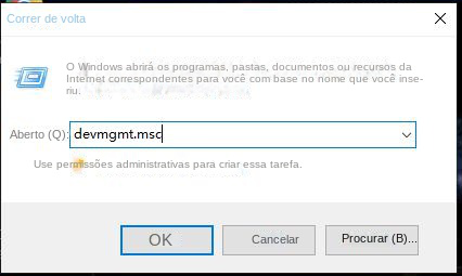 Digite o comando do gerenciador de dispositivos
