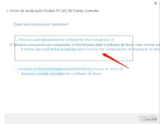 Selecione a opção Pesquisar automaticamente software de driver atualizado