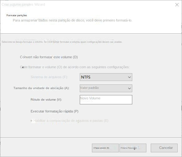 Definir parâmetros de partição