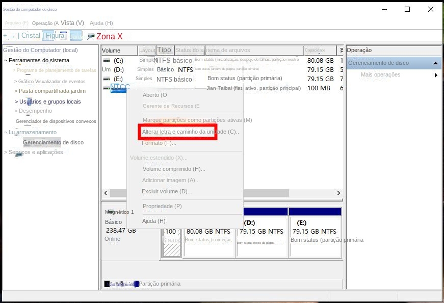 Alterar a letra da unidade e as opções de caminho