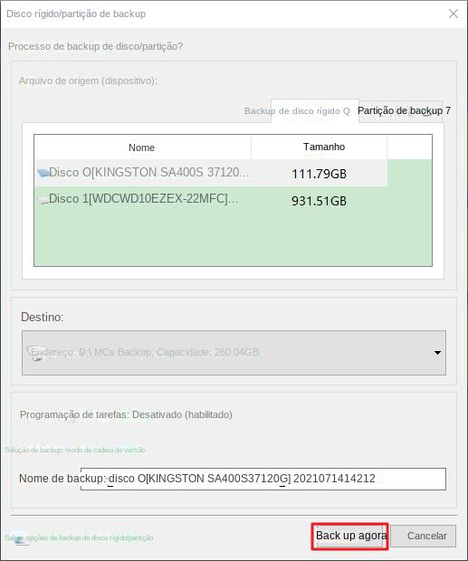 Backup do disco rígido Faça backup imediatamente