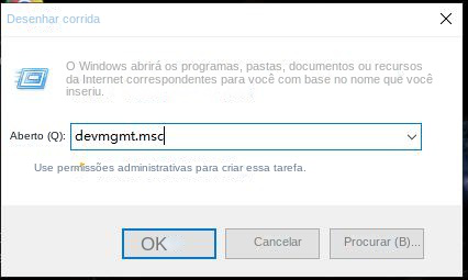 Digite o comando do gerenciador de dispositivos