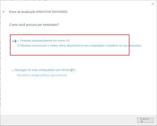 Selecione a opção Pesquisar automaticamente software de driver atualizado