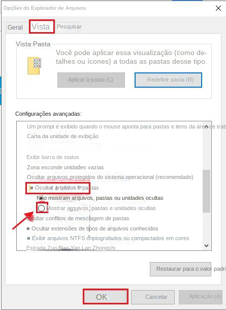 Mostrar arquivos, pastas e unidades ocultas