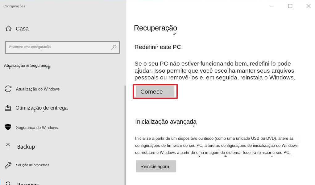 Introdução à redefinição do PC