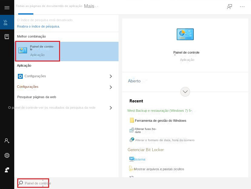Entre no aplicativo do painel de controle