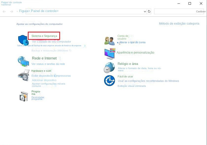 Vá para opções de sistema e segurança