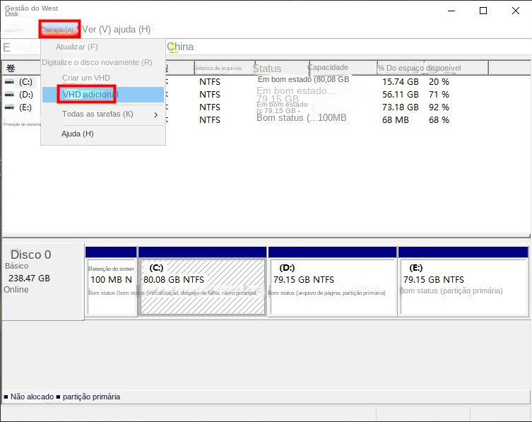 Selecione a opção VHD complementar