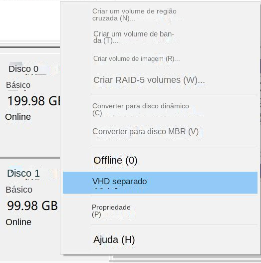 Gerenciamento de disco VHD desanexado