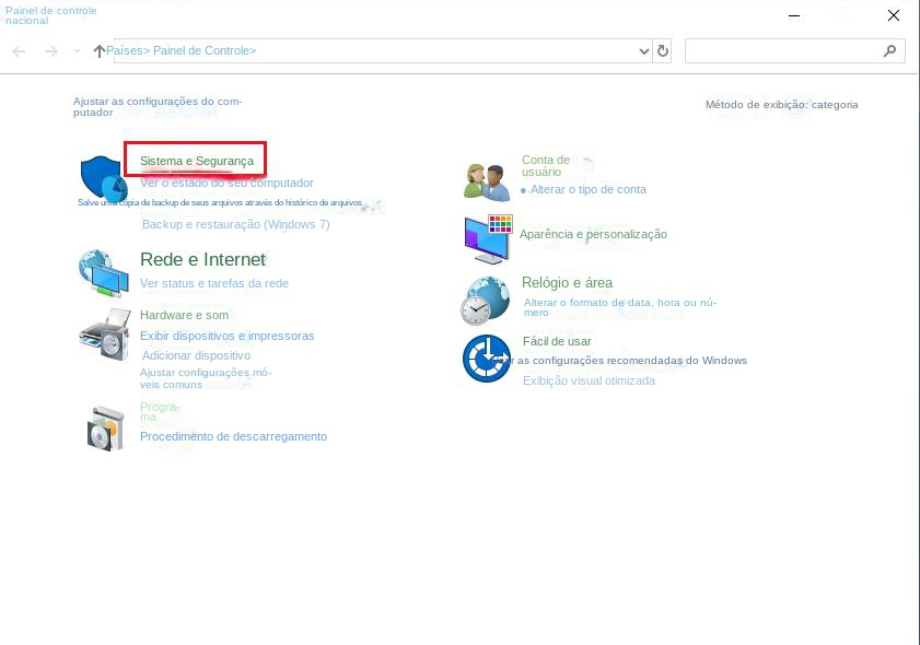 Vá para opções de sistema e segurança