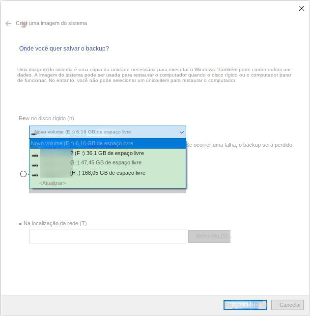 Escolha onde salvar a imagem do sistema