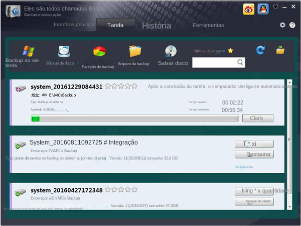 Progresso do backup do sistema