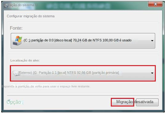 Selecione o novo SSD e clique em Migrar
