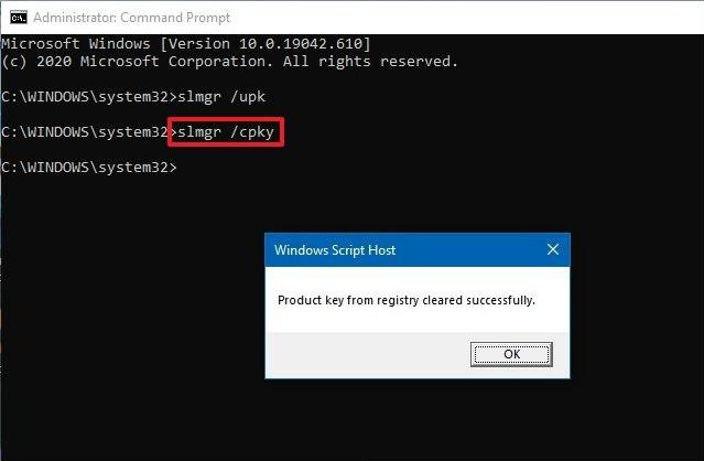 Digite slmgr /cpky