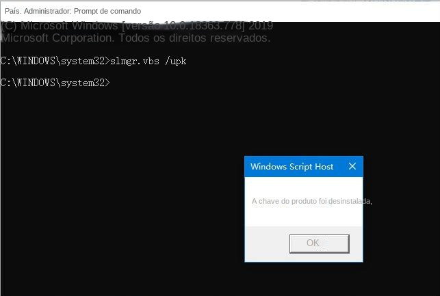 Digite slmgr.vbs /upk