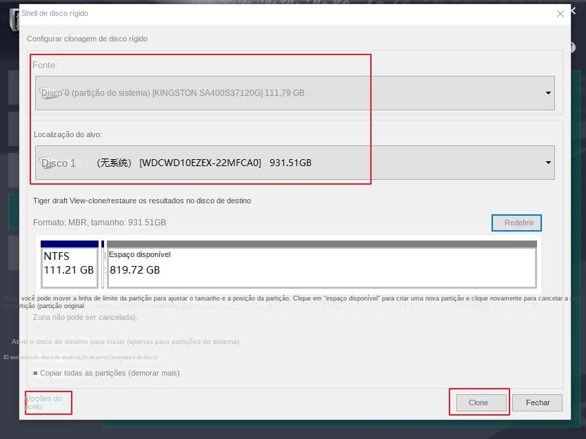 Execute o comando para clonar o disco rígido