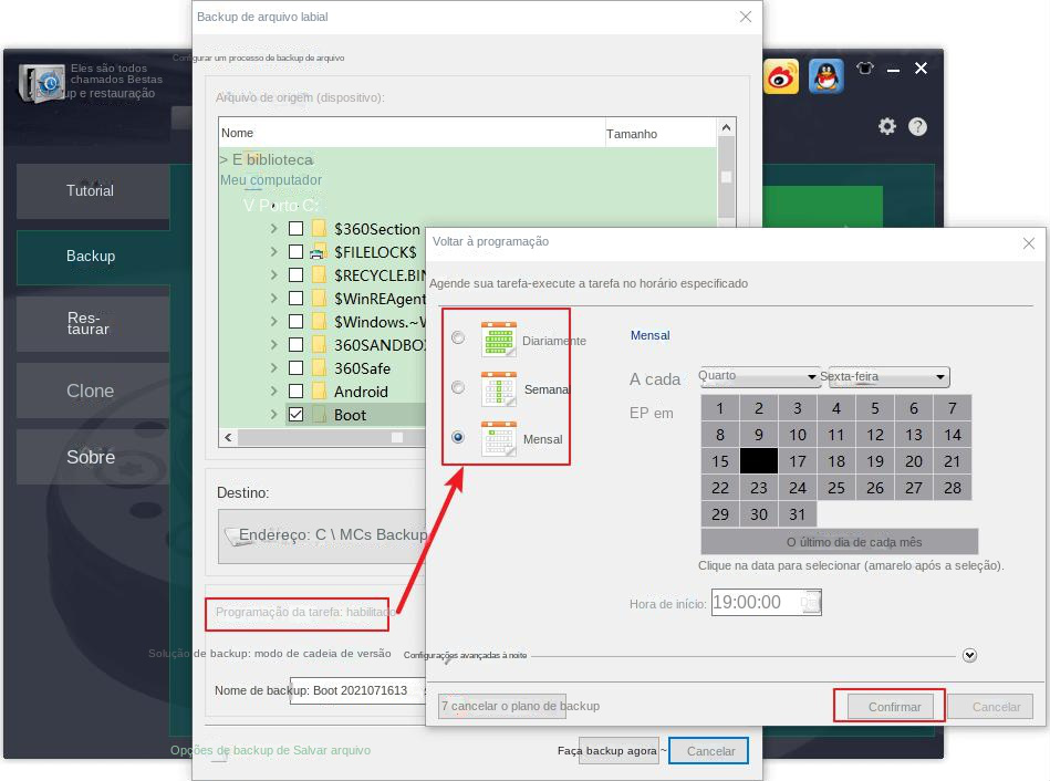 Plano de backup automático de backup de arquivos