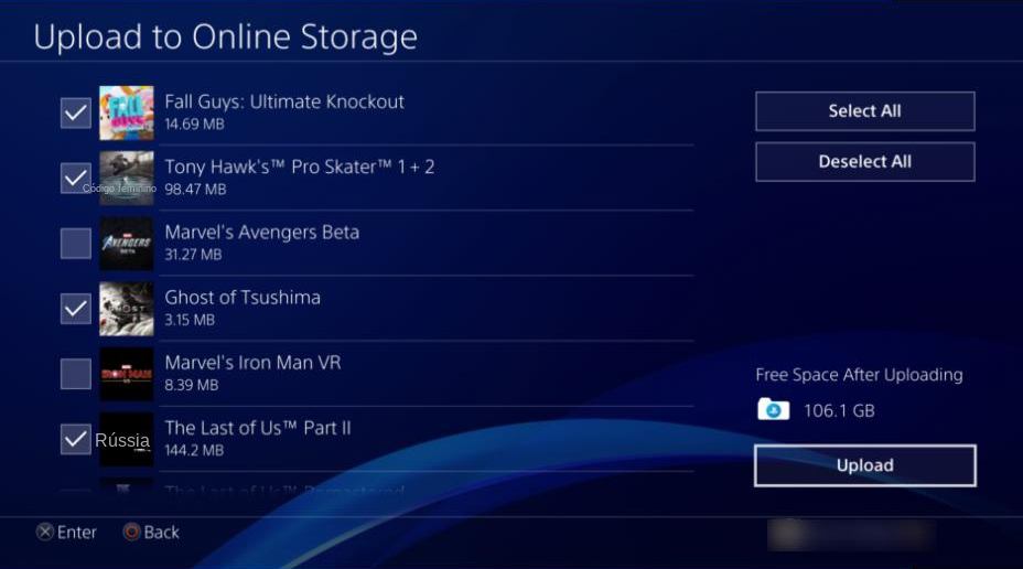 Selecione jogos PS4 enviados para armazenamento online