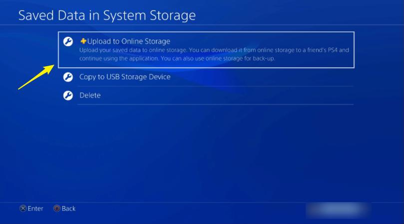Upload do PS4 para armazenamento online