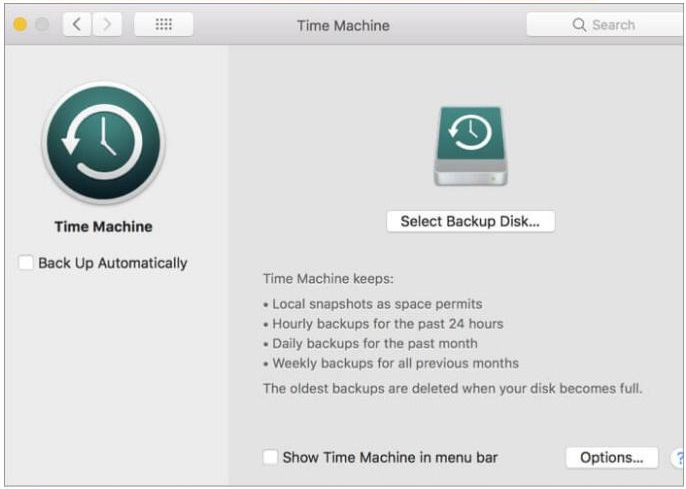Interface de usuário do software Time Machine