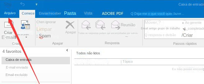 Selecione a opção de arquivo do Outlook