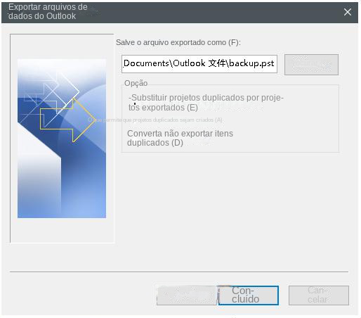 Outlook selecione local de exportação