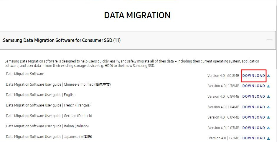 Baixe a migração de dados Samsung