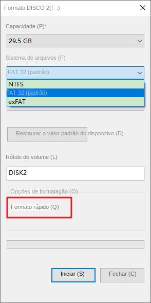 formatação rápida