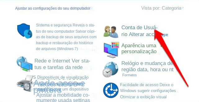 selecione Contas de usuário no Painel de controle