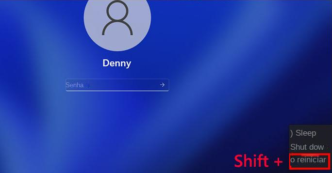 Tela de login do Windows 11 shift e reiniciar